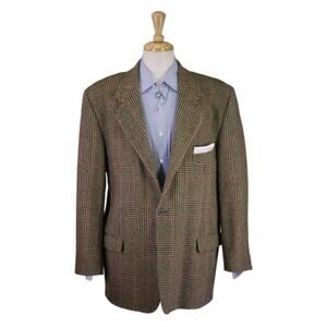 Gap Mens Vintage Made in Italy Black Red Plaid Wool Flannel Blazer 44R